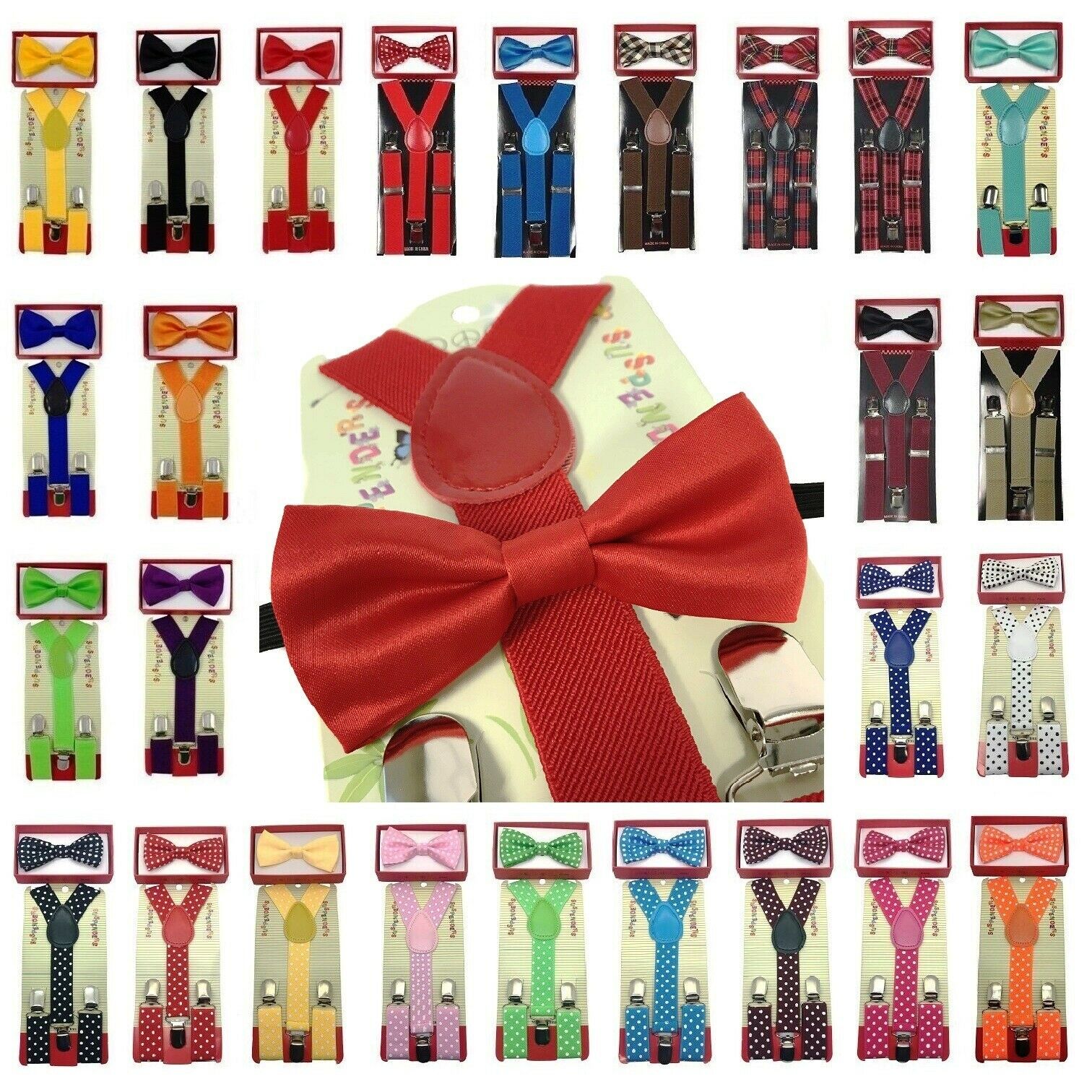 New Suspender + Bow Tie Matching Colors Sets For Boys Girls Kids Child Toddler
