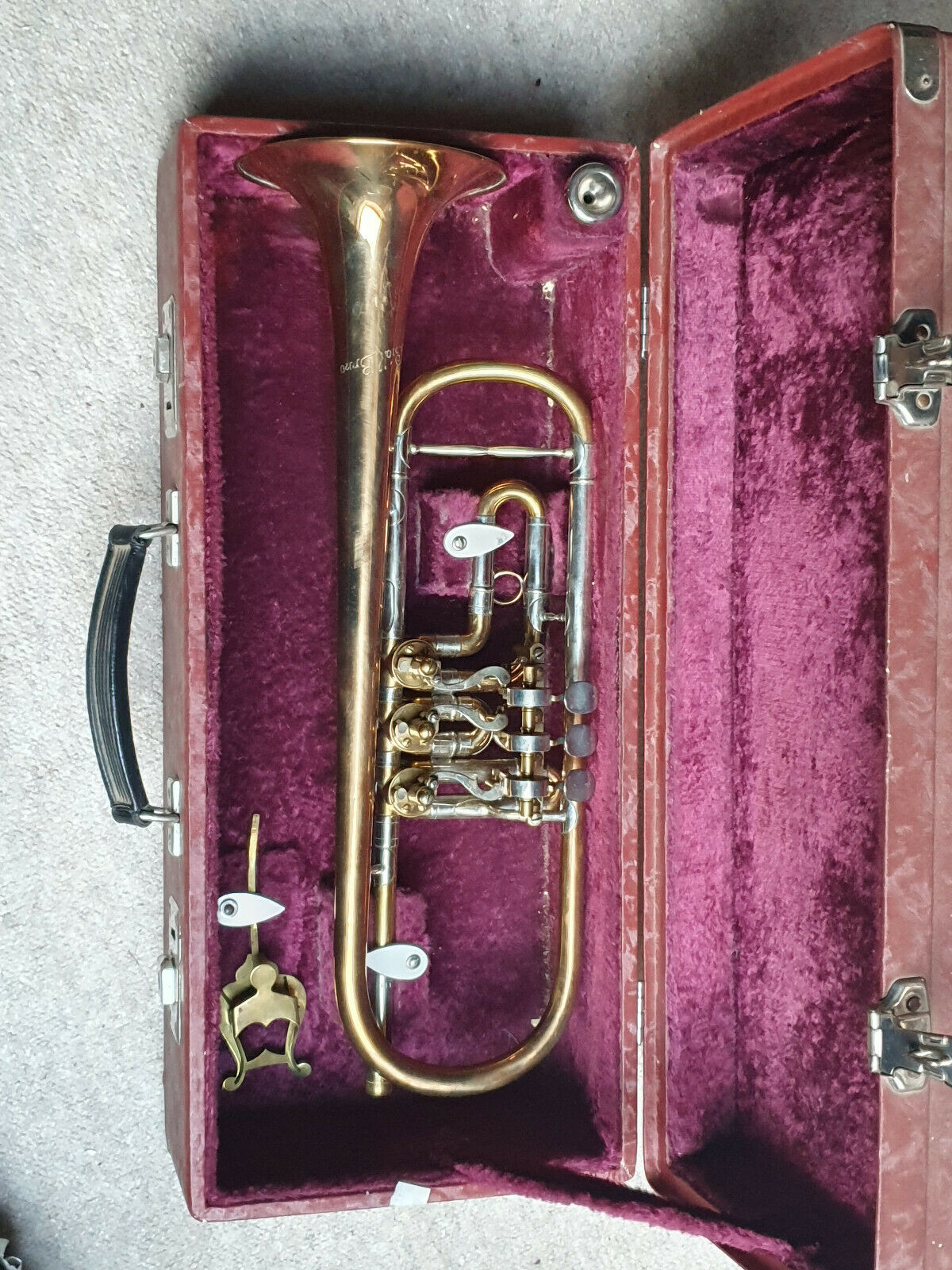 Beautiful Old Rotary  Trumpet In Bb "lidl Brno" Golden Brass