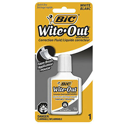 New Bic White Out Quick Dry Foam Brush Correction Fluid 0.70 Ounces