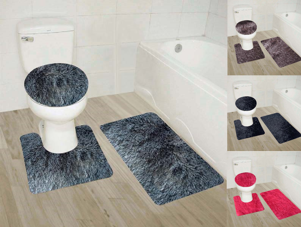 3pc #9 Soft Bathroom Set Bath Mat Contour Rug Toilet Lid Cover New 3 Styles
