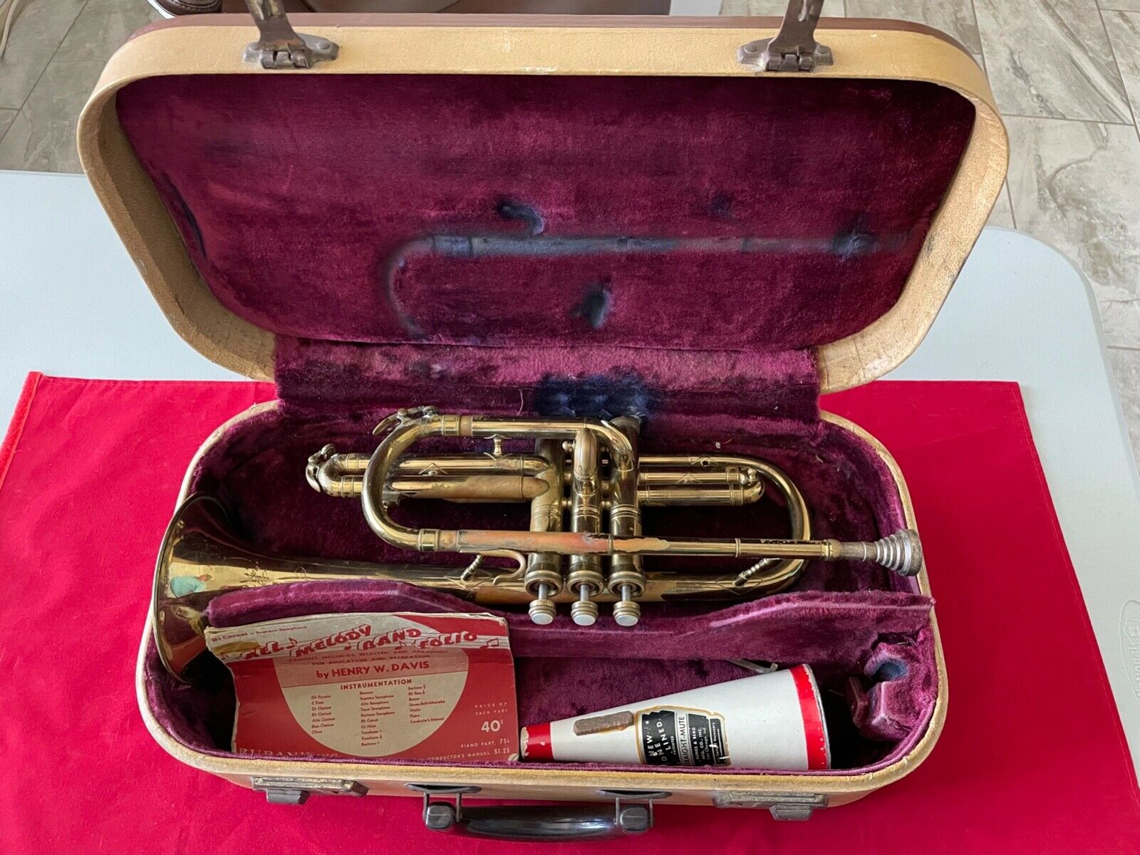 Pan American Vintage Brass Cornet / Trumpet  serial # 220042 W/original Case
