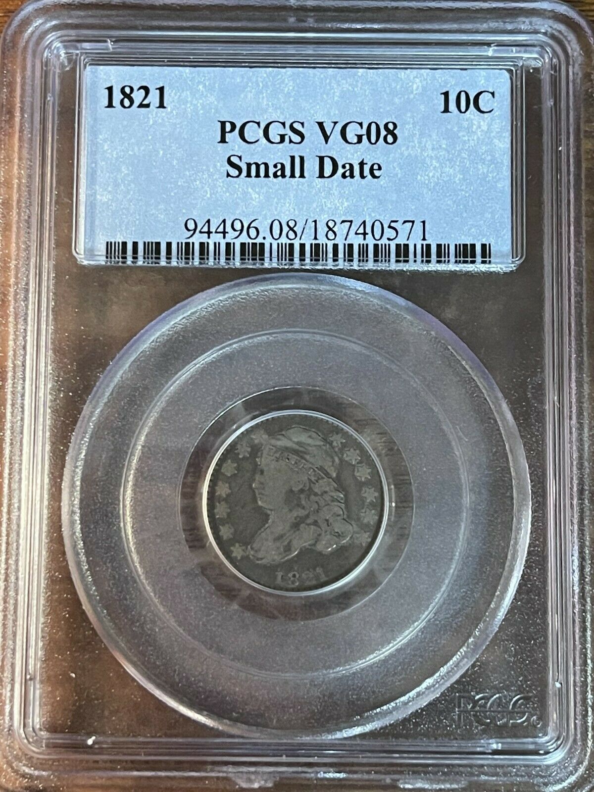 1821 Capped Bust Dime Pcgs Vg 08 Small Date 94496.08/18740571