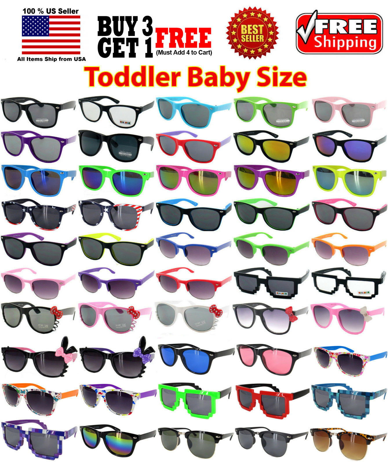 Kids Toddler Boys Girls Multi Colors Classic Retro Designer Sunglasses Shades