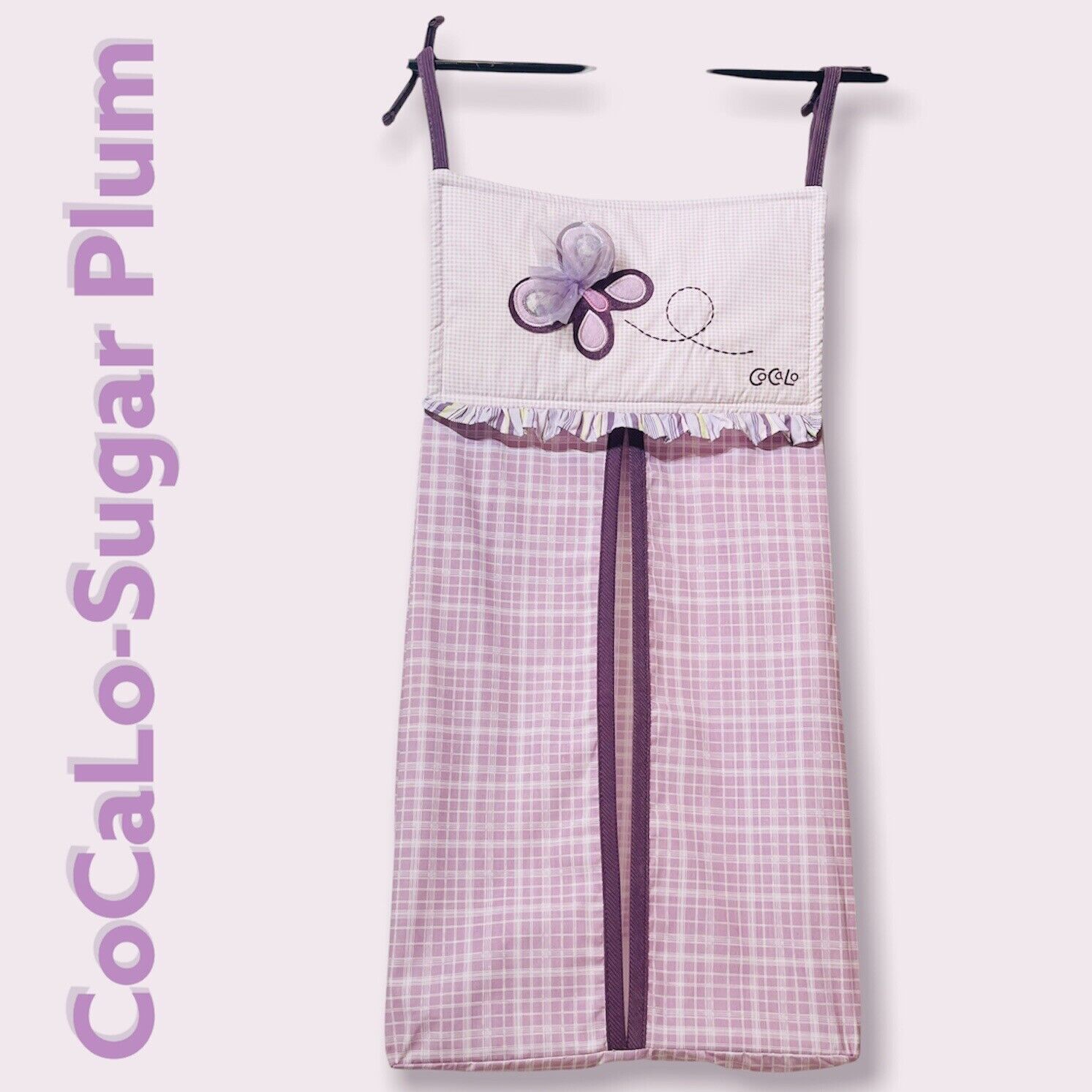Cocalo Baby Diaper Holder Stacker Purple Butterfly Plaid Checkered Sugar Plum