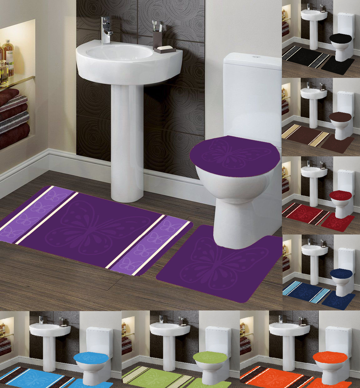 3-piece Bathroom Bath Mat Contour Rug Set With Toilet Lid Cover #7
