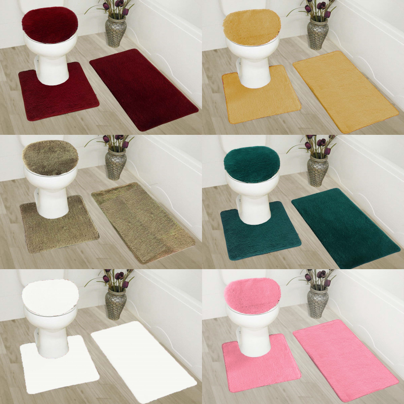 3pc Bathroom Set Rug Contour Mat Toilet Lid Cover Solid Embroidery Bathmats #6