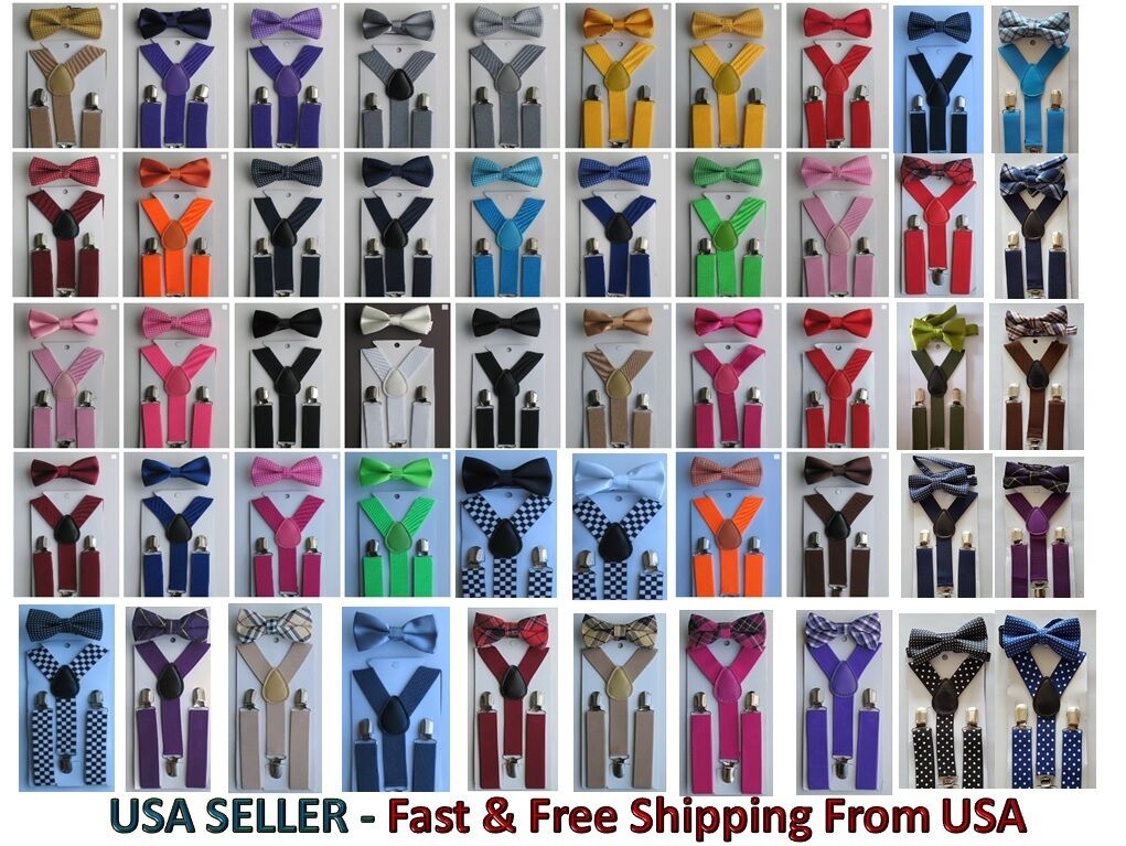 New Suspender And Bow Tie Sets For Boys Girls Kids Child Children -ship From Usa