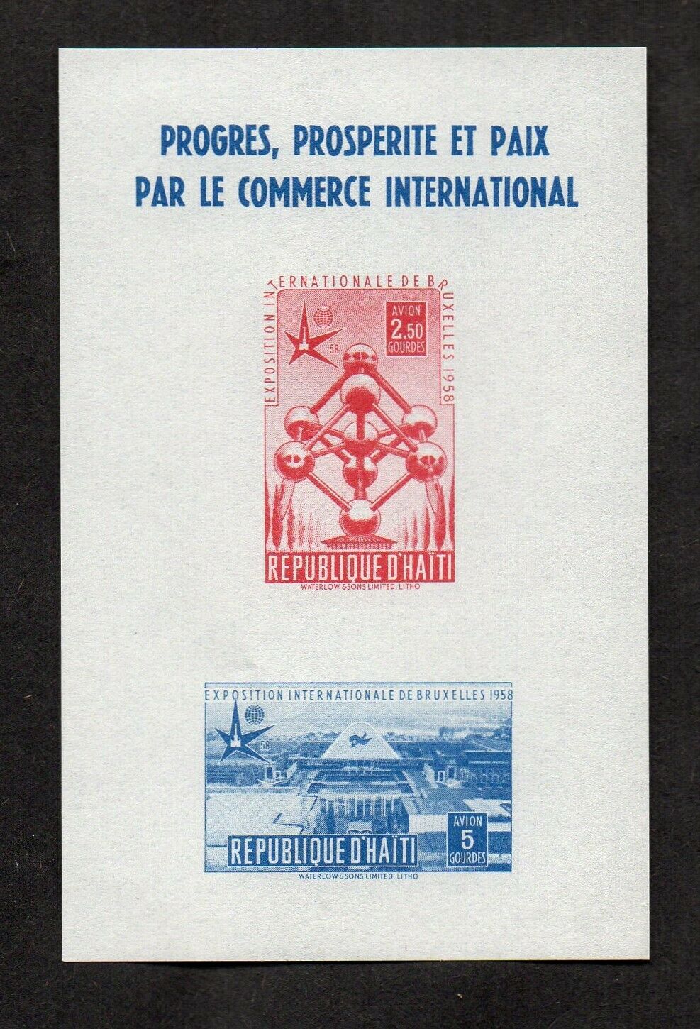 Haiti #c114a, 1958 Brussels World’s Fair Souvenir Sheet.