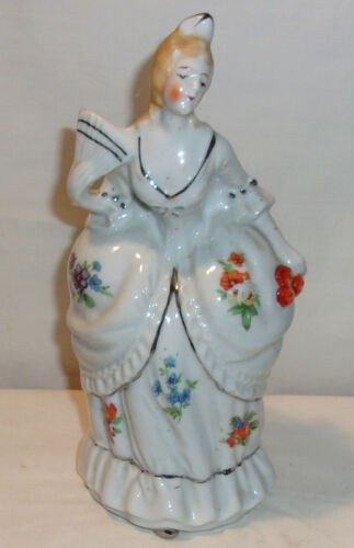 Vintage Victorian Lady Wall Pocket Vase Figurine With Fan & Flowers