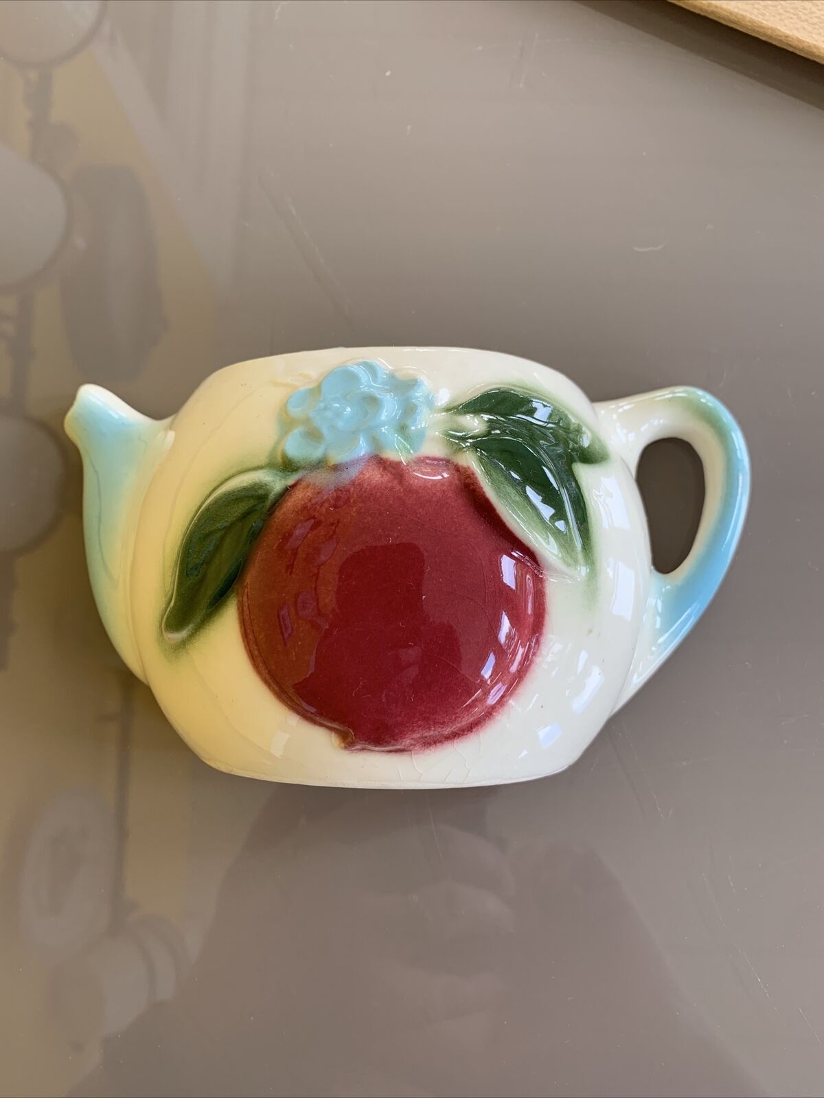 Vintage Pottery Tea Pot W/fruit Wall Pocket Planter C1950s Apple