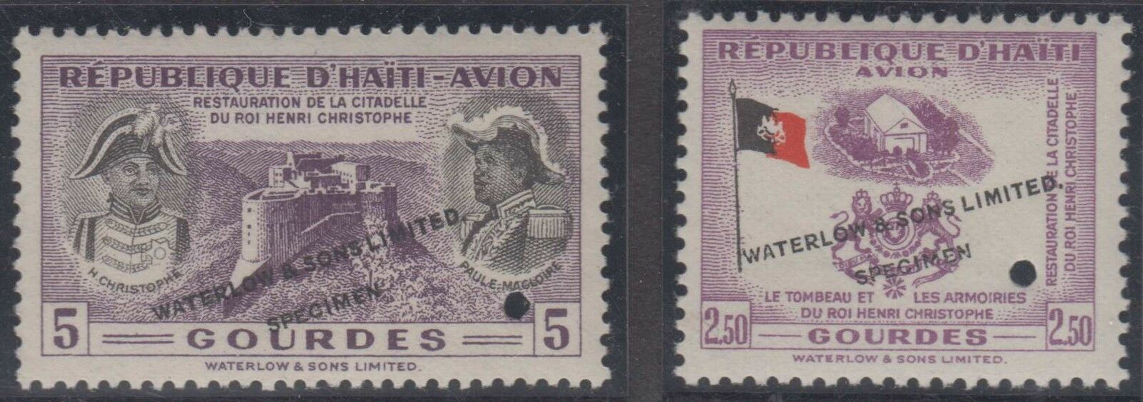 Haiti 1954 Christophe & Flag Sc C85 & C89 Perf Proofs + "specimen" Mnh Vf Scarce