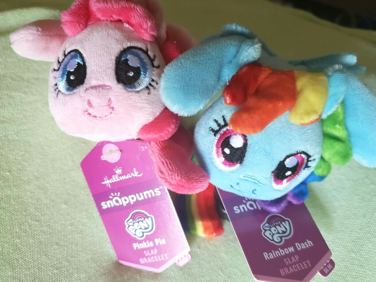 Two Hallmark Snappums My Little Pony Plush Slap Bracelets Rainbow Dash Pinkypie
