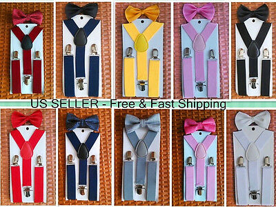 New Elastic Suspender And Bow Tie Sets For Boys Girls Kids - Ship From Usa